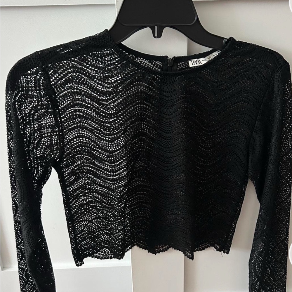 Zara Black Sheer Lace Blouse